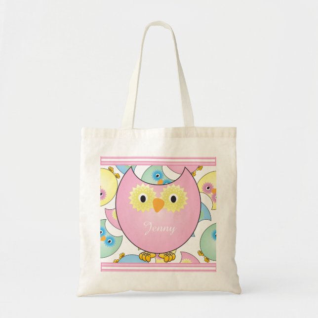 Pastel Baby Owl Nursery Theme in Pink Tote Bag (Front)