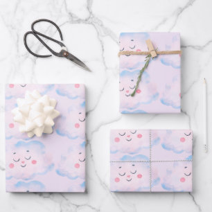 Pastel Baby Pink Clouds on Pink Wrapping Paper Sheets
