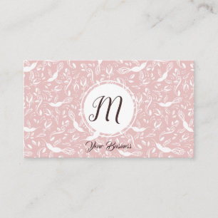 Pastel Baby Pink Floral Birds Trendy Monogram Business Card