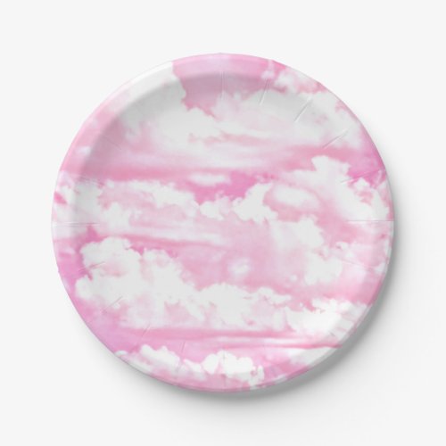 Pastel Baby Pink Happy Clouds Decor Paper Plates