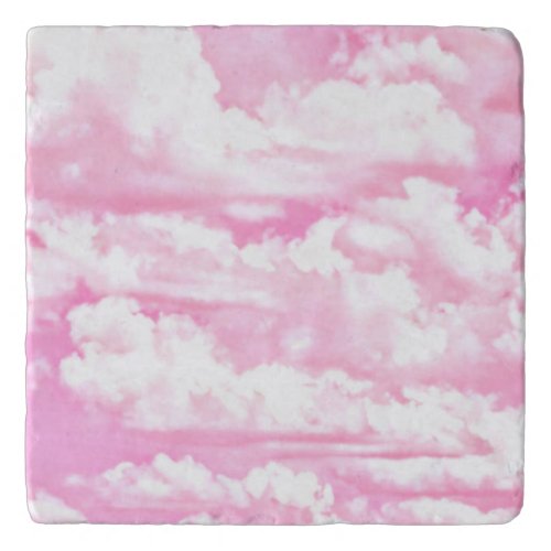 Pastel Baby Pink Happy Clouds Decor Trivet