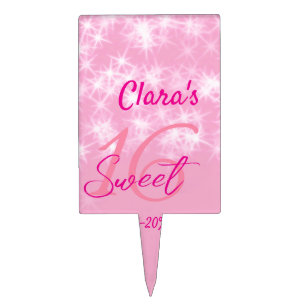 Pastel baby pink sweet 16 birthday add name da cake topper