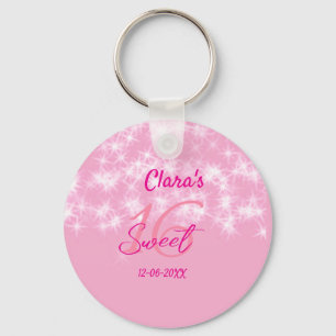 Pastel baby pink sweet 16 birthday add name da keychain