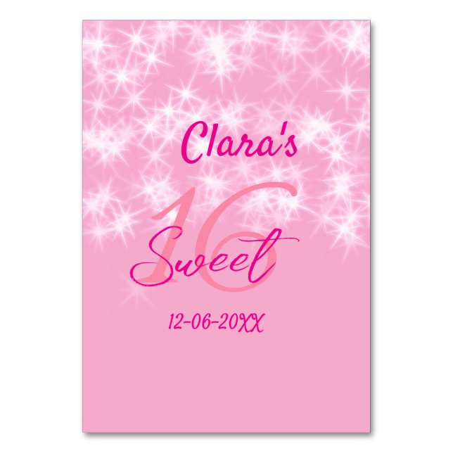 Pastel baby pink sweet 16 birthday add name da table number (Front)