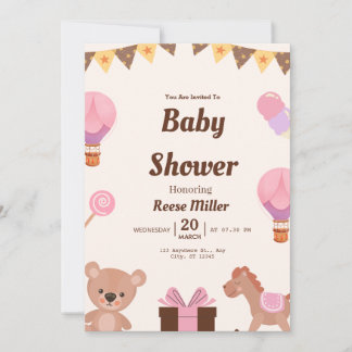 Pastel Baby Shower Invite – Balloons, Bear & Candy