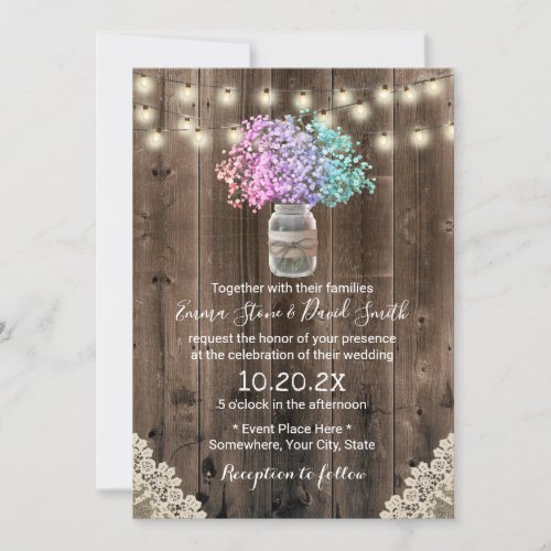 Pastel Babys Breath Flowers Rustic Wedding Invitation