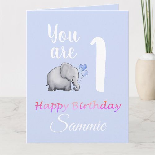 Pastel Babys Cute Elephant 1st Birthday Verses Card