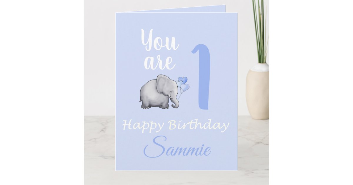Pastel Baby S Cute Elephant 1st Birthday Verses Card Zazzle Com
