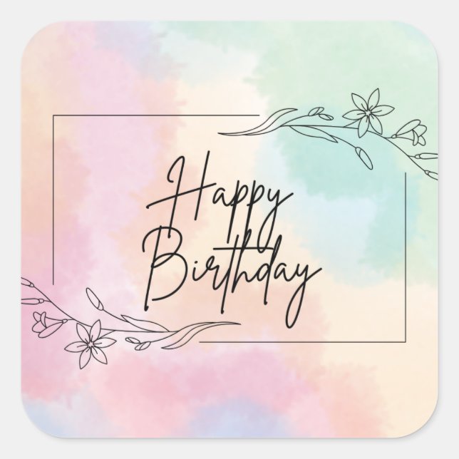 Pastel Background Birthday Square Sticker (Front)