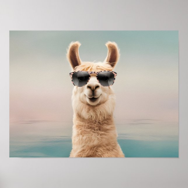 Pastel Background Llama with Sunglasses Poster (Front)