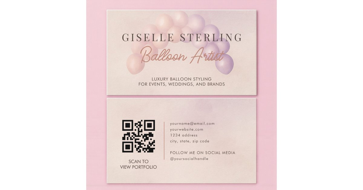 Pastel Balloon Artist Decorator QR Code Business Card | Zazzle
