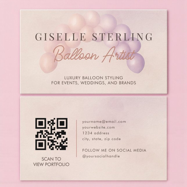 Pastel Balloon Artist Decorator QR Code Business Card (Creator Uploaded)