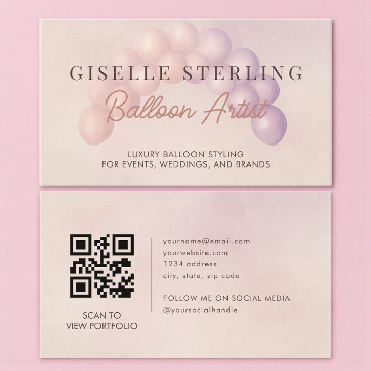 Pastel Balloon Artist Decorator QR Code Business Card