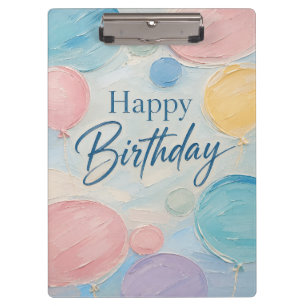 Pastel Balloon Birthday Brushstrokes Clipboard