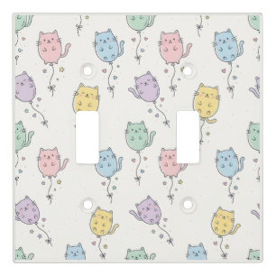 Pastel Balloon Cat Pattern – Cute Minimalist Kids  Light Switch Cover