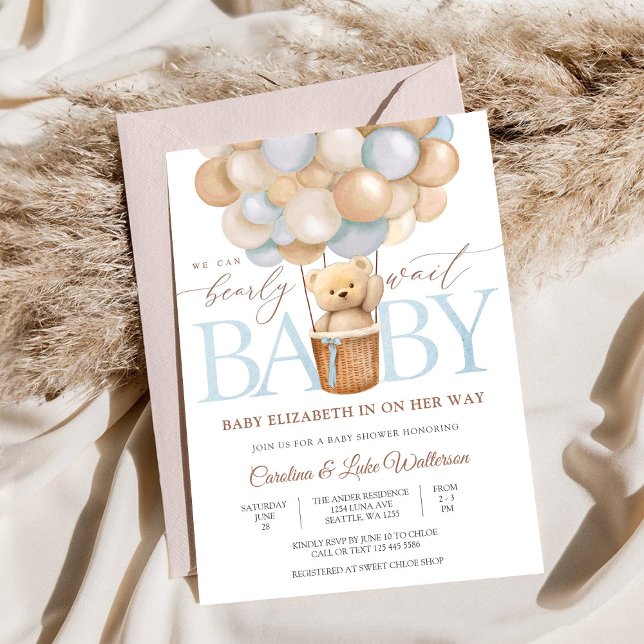 Pastel Balloon Teddy Baby Shower Invitation (Creator Uploaded)