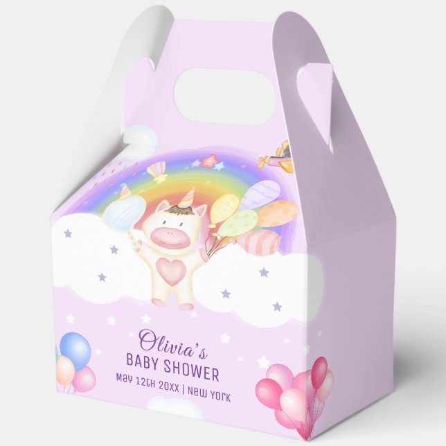 Pastel Balloon Unicorn Rainbow Baby Shower Favor Boxes (Front)