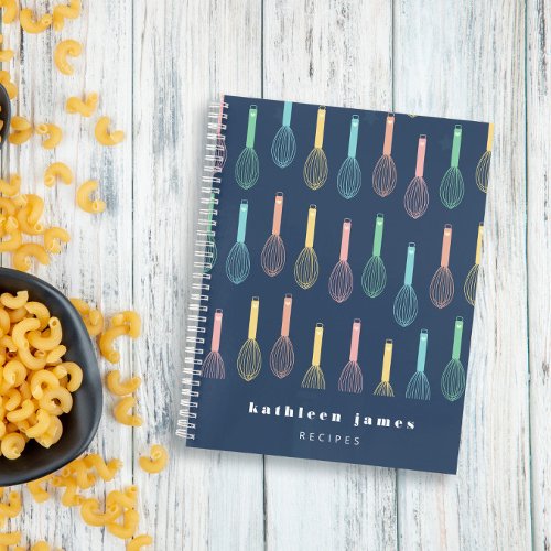 Pastel Balloon Whisks Navy Blue Recipe Notebook