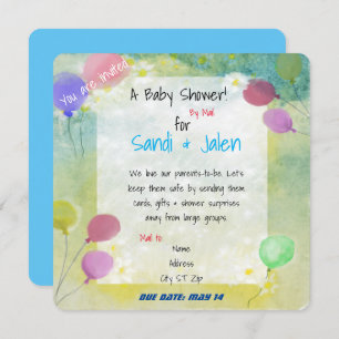Pastel Balloons Baby Shower by Mail Watercolor Invitation