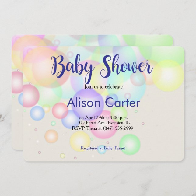 pastel balloons baby shower invitation (Front/Back)