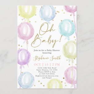 Pastel Balloons Baby Shower Invitation