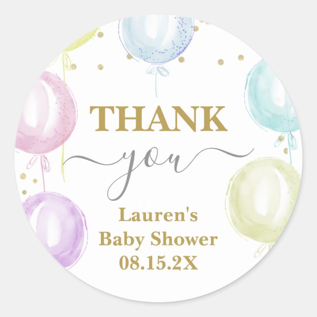 Pastel Balloons Baby Shower Round Sticker (Front)
