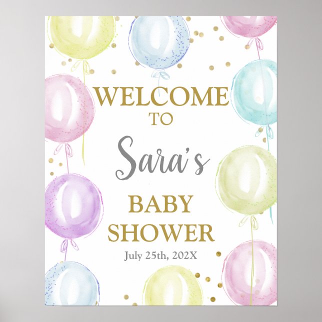 Pastel Balloons Baby Shower Welcome sign (Front)