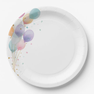 Pastel Balloons Birthday Party Invitation Paper Plates
