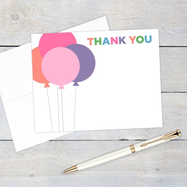 Pastel Balloons Colorful Girls Birthday Thank You Card (Creator Uploaded)