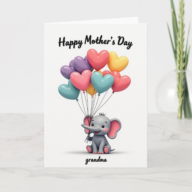 Pastel Balloons Elephant Card (Front)
