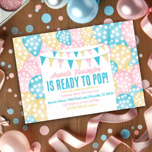 Pastel Balloons Ready to Pop Baby Shower Invitation