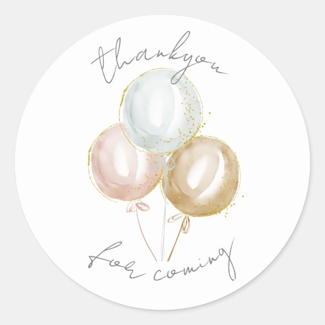 Pastel Balloons Thankyou Classic Round Sticker (Front)