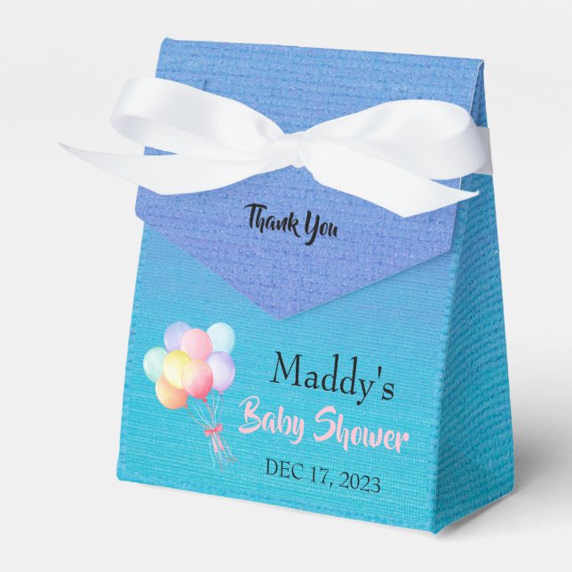 Pastel Balloons, Turquoise Thank You Baby Shower Favor Boxes (Front Side)