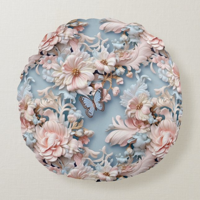 Pastel Baroque Floral  Round Pillow (Front)