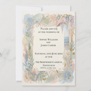 Pastel Baroque Floral Wedding Invitation