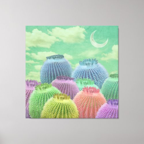 Pastel Barrel Cactus against clouded sky Collage Canvas Print