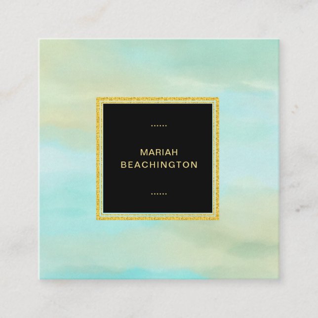*~* Pastel BEACH COLORS Abstract Aqua Mint Square Business Card (Front)