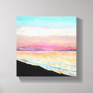 Pastel Beach Painting of Sunset Chalk Paint Canvas Print