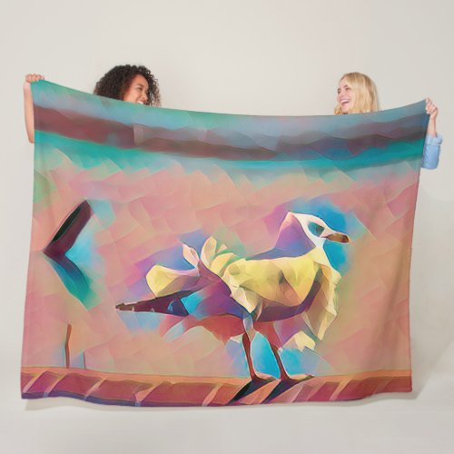 Pastel beach seagull coral turquoise geometric fleece blanket