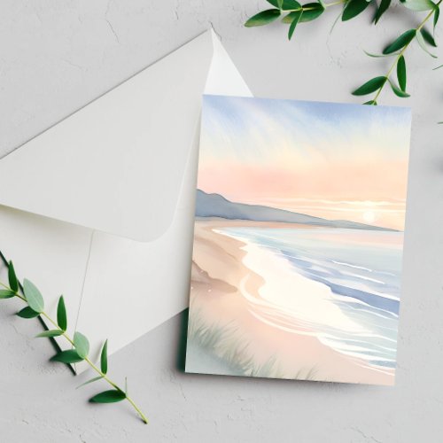 Pastel Beach Sunset Coastal Watercolor Card