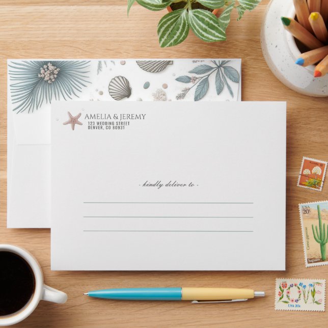 Pastel Beach Wedding Envelope (Desk)