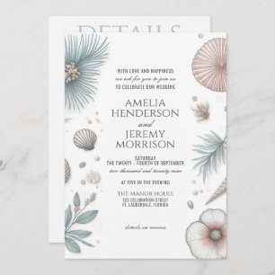 Pastel Beach Wedding Invitation with QR & Details