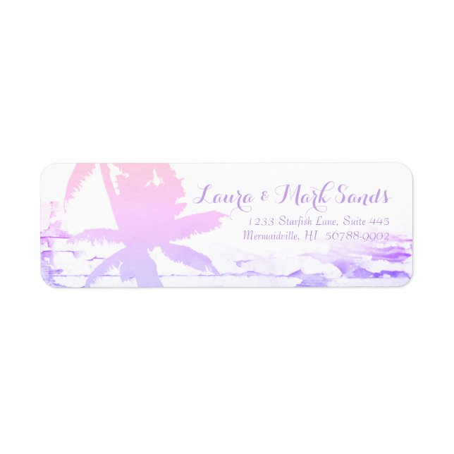 Pastel Beach Wedding Palm Tree Leaves Sunrise Label (Front)