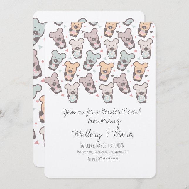 Pastel Bears Gender Reveal Invitation (Front/Back)