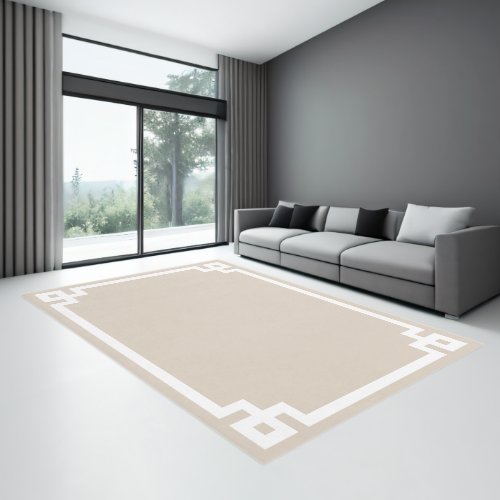 Pastel Beige and White Greek Key Border Rug