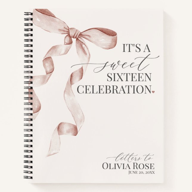 Pastel Beige Bow Sweet 16 Letters to Birthday Girl Notebook (Front)