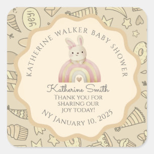 pastel beige bunny cute party babyshower square sticker