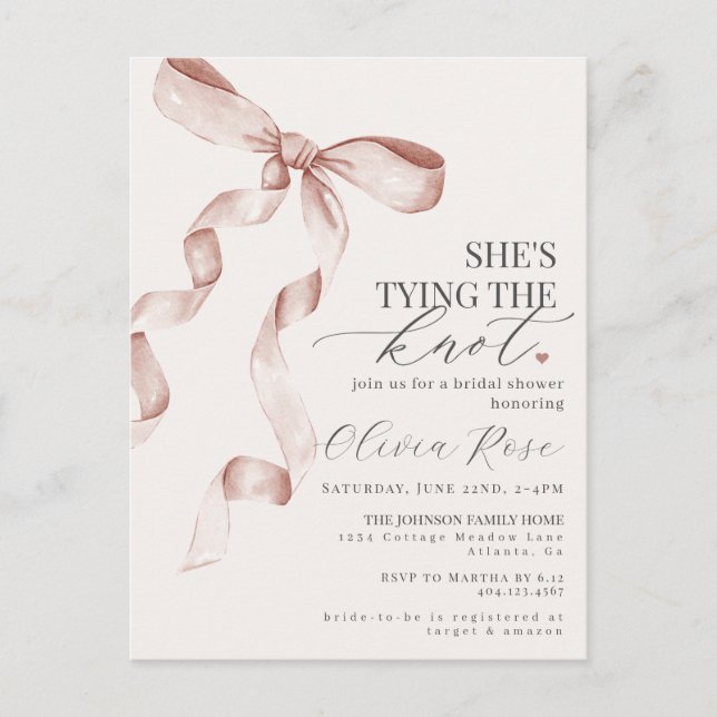 Pastel Beige Coquette Bow Bridal Shower Invite (Front)