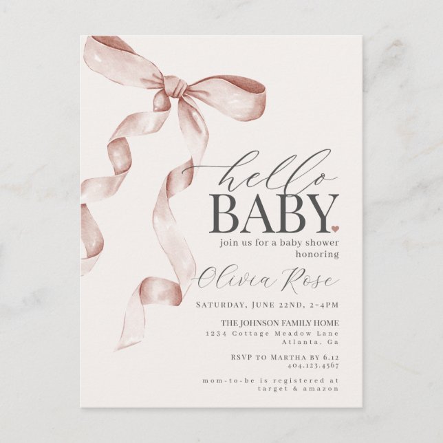 Pastel Beige Coquette Bow Girl Baby Shower Invite (Front)