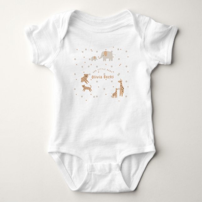 Pastel Beige Cute Illustrative Baby Shower Baby Bodysuit (Front)